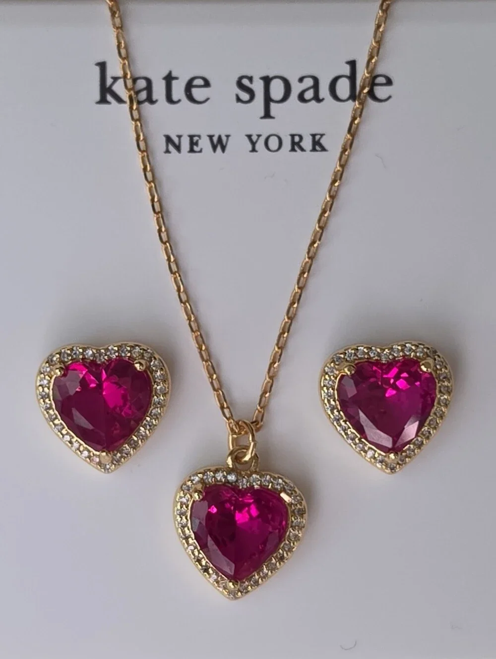 kate spade Gold-Tone Necklace & Stud Earrings with  Pink Heart Stones